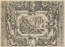 Judith and maidservant with the head of Holofernes, set within an elaborate frame, c..., ca 1540-80. Creator: Battista del Moro