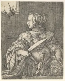 Judith, half-length and in profile to the left, a sword in her right hand and the head of Holo.... Creator: Barthel Beham