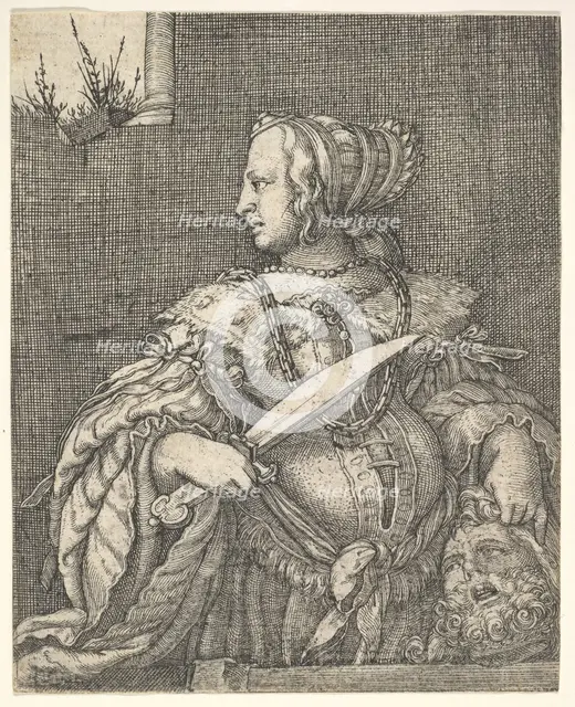 Judith, half-length and in profile to the left, a sword in her right hand and the head of Holo.... Creator: Barthel Beham.