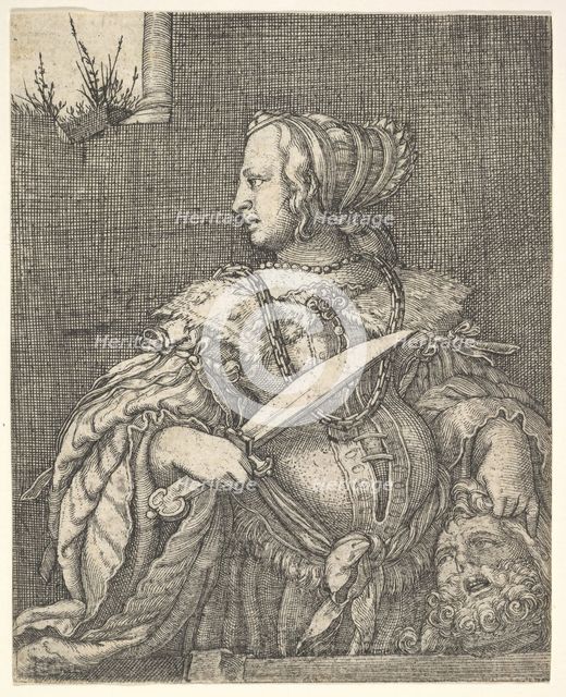 Judith, half-length and in profile to the left, a sword in her right hand and the head of Holo.... Creator: Barthel Beham.