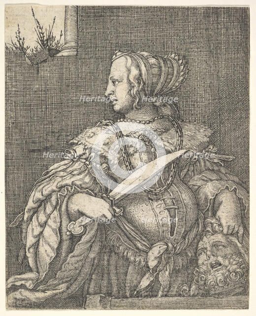 Judith, half-length and in profile to the left, a sword in her right hand and the head of Holo.... Creator: Barthel Beham.