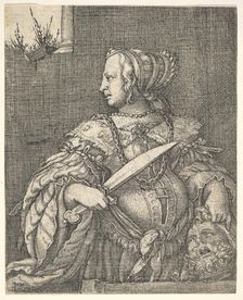 Judith, half-length and in profile to the left, a sword in her right hand and the head of Holo.... Creator: Barthel Beham