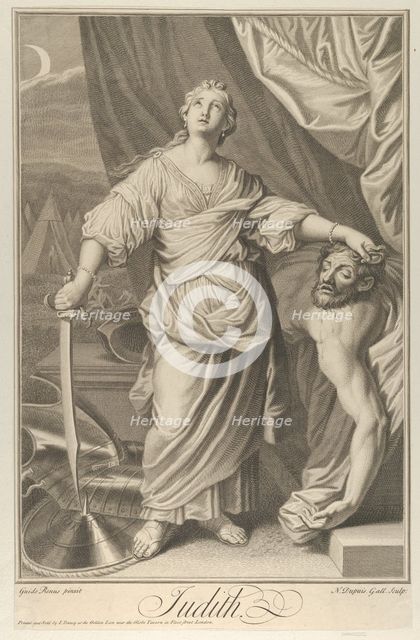 Judith standing and looking up, holding the head of Holofernes in her left hand and..., ca. 1718-61. Creator: Nicolas-Gabriel Dupuis.