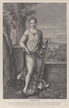 Judith standing with her foot on the head of Holofernes, ca. 1729. Creator: Antoinette Larcher