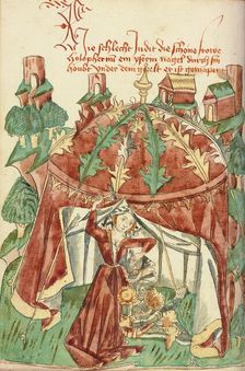 Judith Slaying Holofernes (Jael Slaying Sisera); Barlaam und Josaphat, 1469. Creators: Hans Schilling, Diebolt Lauber