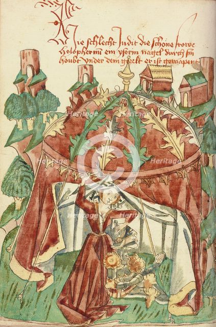 Judith Slaying Holofernes (Jael Slaying Sisera); Barlaam und Josaphat, 1469. Creators: Hans Schilling, Diebolt Lauber.