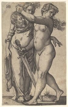 Judith walking to the left with the head of Holofernes in her right hand and a swor..., ca. 1530-50. Creator: Sebald Beham