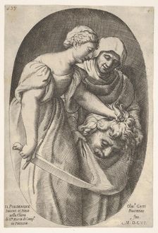 Judith with the head of Holofernes in her left hand and a sword in her right hand, accompa..., 1606. Creator: Oliviero Gatti