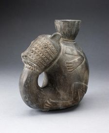Jug in the Form of a Curled Animal, with Tail in Mouth, Possibly a Feline, A.D. 1000/1400. Creator: Unknown