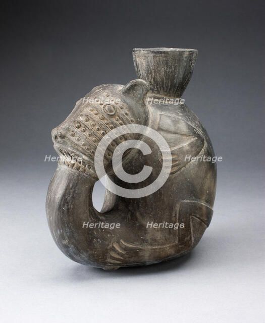 Jug in the Form of a Curled Animal, with Tail in Mouth, Possibly a Feline, A.D. 1000/1400. Creator: Unknown.