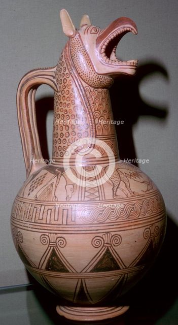 Jug with a griffin-head spout, Greek, c675-c650 BC. Artist: Unknown