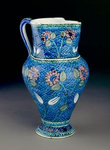 Jug with flowers against a fish-scale background, 1530-1550