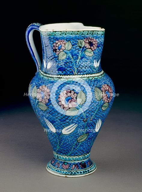 Jug with flowers against a fish-scale background, 1530-1550. Artist: Unknown.