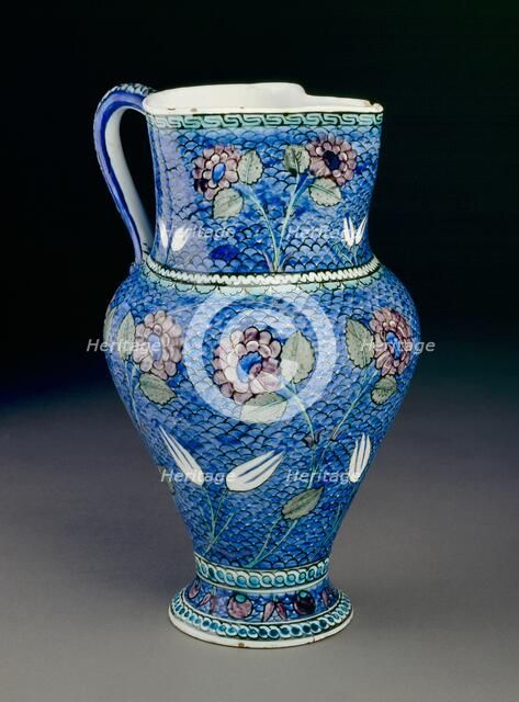 Jug with flowers against a fish-scale background, 1530-1550. Artist: Unknown.