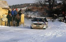 Juha Kankkunen in Lancia Delta HF during 1987 Monte Carlo Rally. He finished 2nd overall