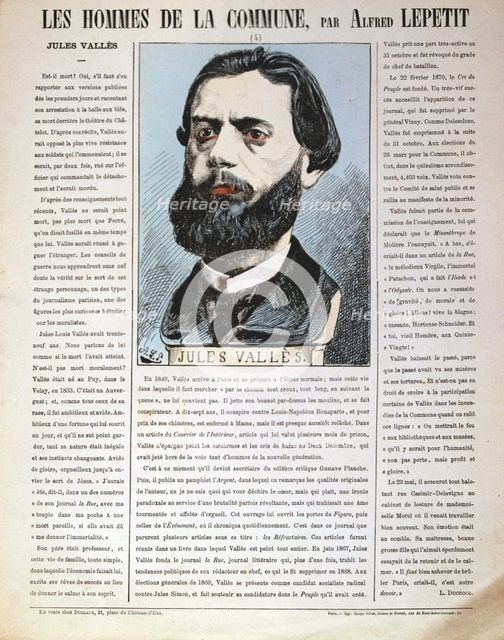 Jules Valles, French journalist, author and member of the Paris Commune, 1871. Artist: Alfred Lepetit
