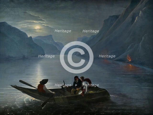 Julie and Saint-Preux on Lake Geneva, 1824. Creator: Le Prince (baron de Crespy), Charles Édouard (1784-1851).
