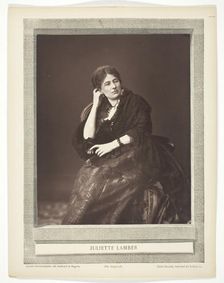 Juliette Lamber, [French feminist writer], c. 1876. Creator: Ferdinand J. Mulnier