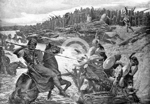 Julius Caesar crosses the Thames, c55 BC, (c1920). Artist: Unknown