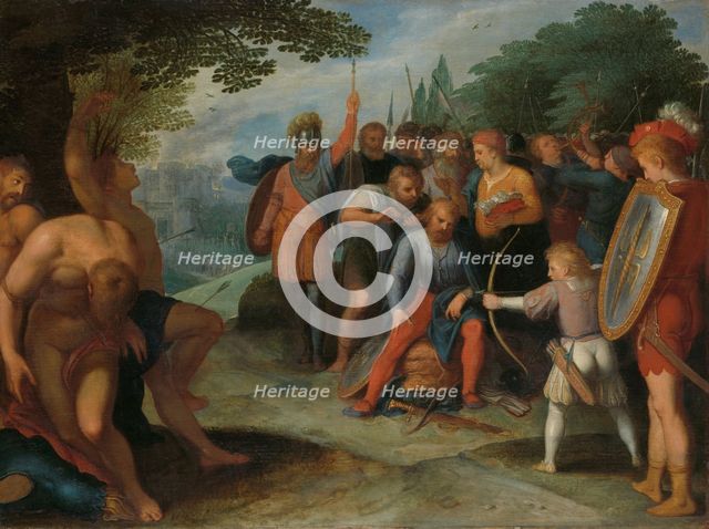 Julius Civilis Having his Hair Cut after the Fall of Vetera, while his Son Kills Some..., 1600-1613. Creator: Otto Van Veen.