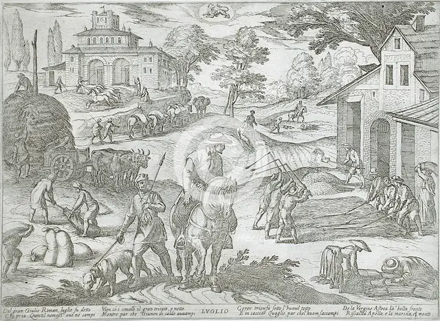 July: Threshing, published 1599. Creator: Antonio Tempesta.