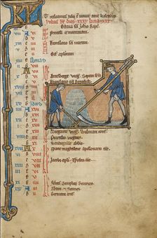 July Calendar Page; Mowing; Psalter, mid-1200s. Creator: Unknown