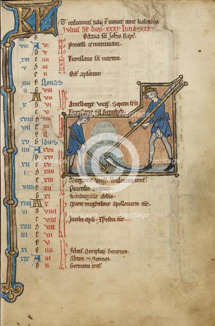 July Calendar Page; Mowing; Psalter, mid-1200s. Creator: Unknown.