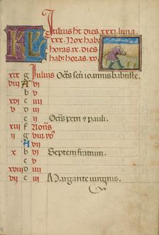 July Calendar Page; Harvesting Grain; Book of Hours, about 1460. Creator: Unknown