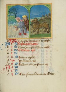 July Calendar Page; Reaping; Leo; Book of Hours, early 16th century. Creator: Unknown