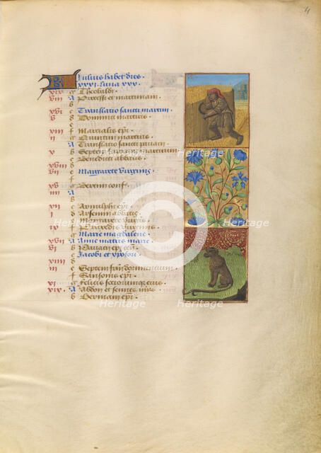 July Calendar Page; Reaping; Leo; Katherine Hours, about 1480-1485. Creator: Unknown.