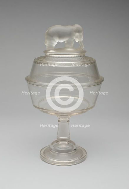 Jumbo/Elephant pattern covered compote on pedestal, 1883/5. Creator: Canton Glass Company.