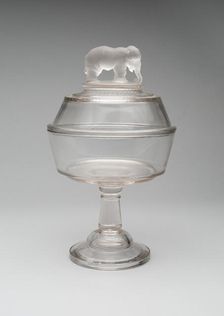 Jumbo/Elephant pattern covered compote on pedestal, 1883/5. Creator: Canton Glass Company