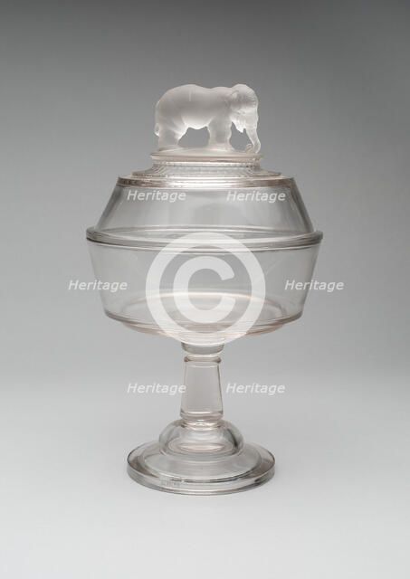 Jumbo/Elephant pattern covered compote on pedestal, 1883/5. Creator: Canton Glass Company.