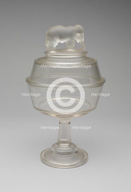Jumbo/Elephant pattern covered compote on pedestal, 1883/5. Creator: Canton Glass Company.
