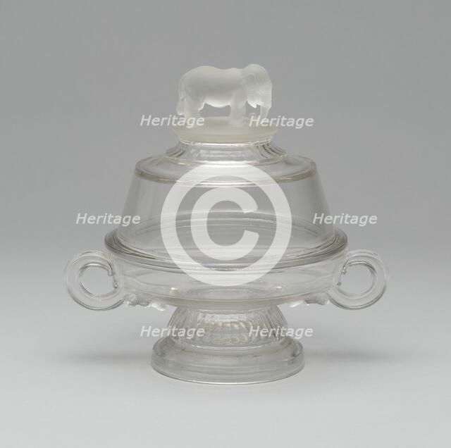 Jumbo/Elephant pattern covered butter dish, 1883/5. Creator: Canton Glass Company.