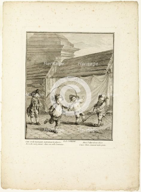 Jump Rope, from The Games of the Urchins of Paris, 1770. Creator: Jean Baptiste Tilliard.