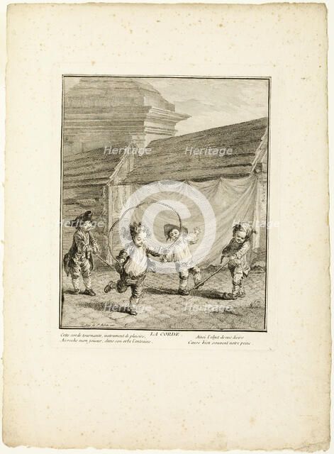 Jump Rope, from The Games of the Urchins of Paris, 1770. Creator: Jean Baptiste Tilliard.