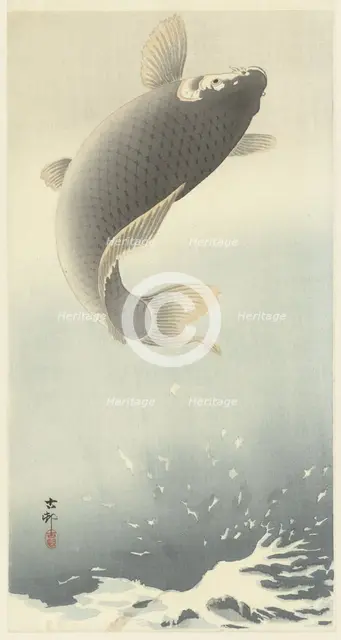 Jumping carp. Creator: Ohara, Koson (1877-1945).