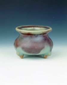 Jun stoneware tripod censer with red and purple splashes, Jin dynasty, China, 1115-1234. Creator: Unknown