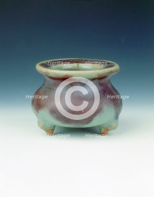 Jun stoneware tripod censer with red and purple splashes, Jin dynasty, China, 1115-1234. Creator: Unknown.