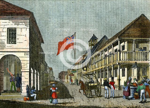 Junction of Harbour Street and King Street, Kingston, Jamaica, c1835. Artist: Unknown