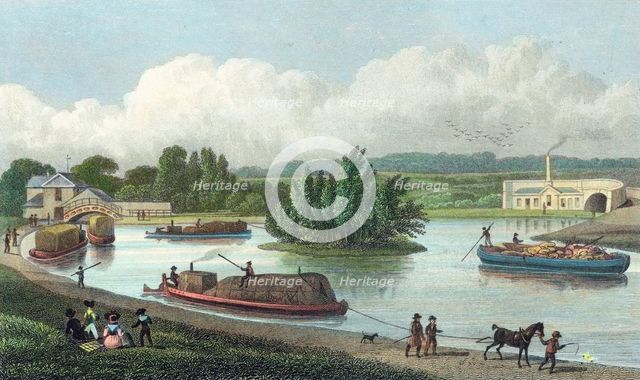 Junction of Regent's Canal at Paddington Basin, London, 1828. Artist: Unknown