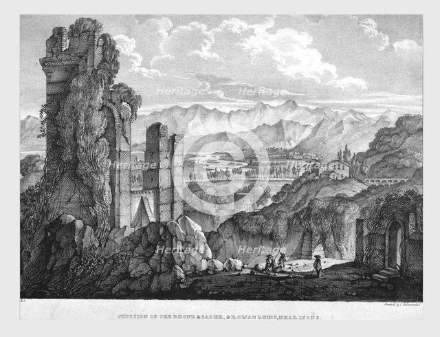 'Junction of the Rhone and Saone, Roman Ruins near Lyons, c1835. Creator: Charles Joseph Hullmandel.