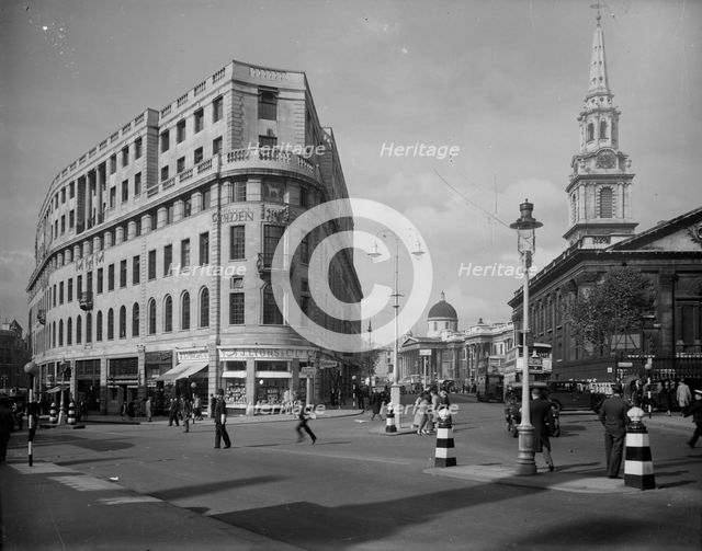 Junction of the Strand and Duncannon Street, Westminster, London, 1957. Artist: Unknown