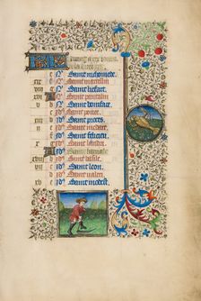 June Calendar Page: Mowing: Cancer; Book of Hours, about 1440-1450. Creator: Workshop of the Bedford Master