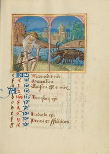 June Calendar Page: Mowing: Cancer; Book of Hours, early 16th century. Creator: Unknown