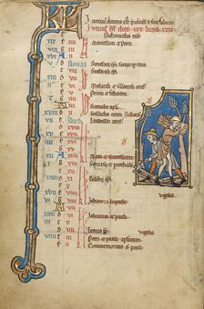 June Calendar Page; Gathering Twigs; Psalter, mid-1200s. Creator: Unknown