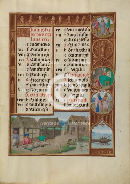 June Calendar Page: Sheepshearing: Cancer; Spinola Hours, about 1510-1520. Creator: Workshop of the Master of James IV of Scotland.