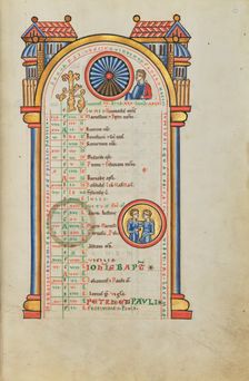 June Calendar Page with Junius Brutus (?) and Zodiacal Sign of Gemini, probably 1170s. Creator: Unknown