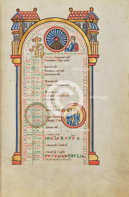 June Calendar Page with Junius Brutus (?) and Zodiacal Sign of Gemini, probably 1170s. Creator: Unknown.